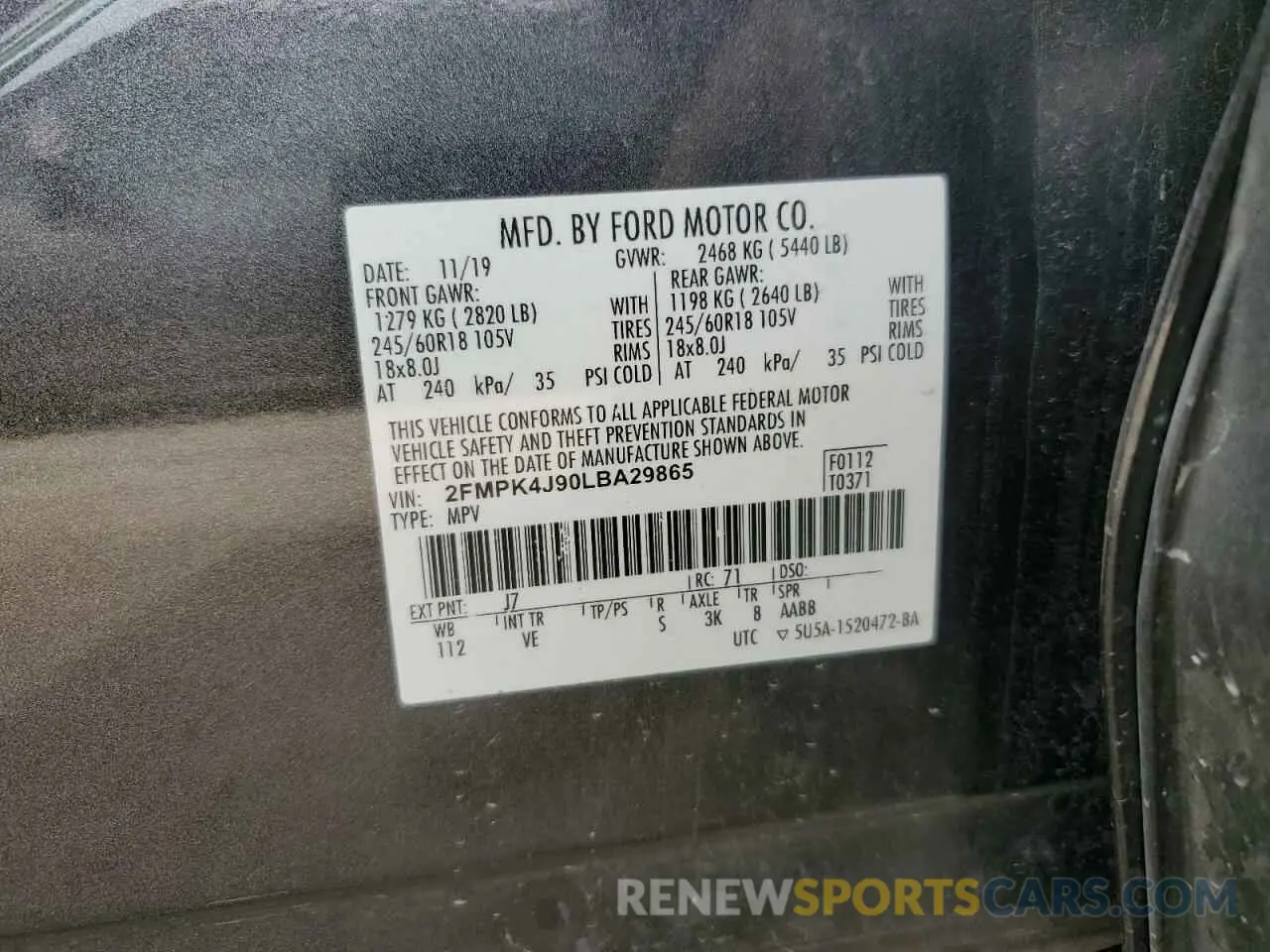 13 Photograph of a damaged car 2FMPK4J90LBA29865 FORD EDGE 2020
