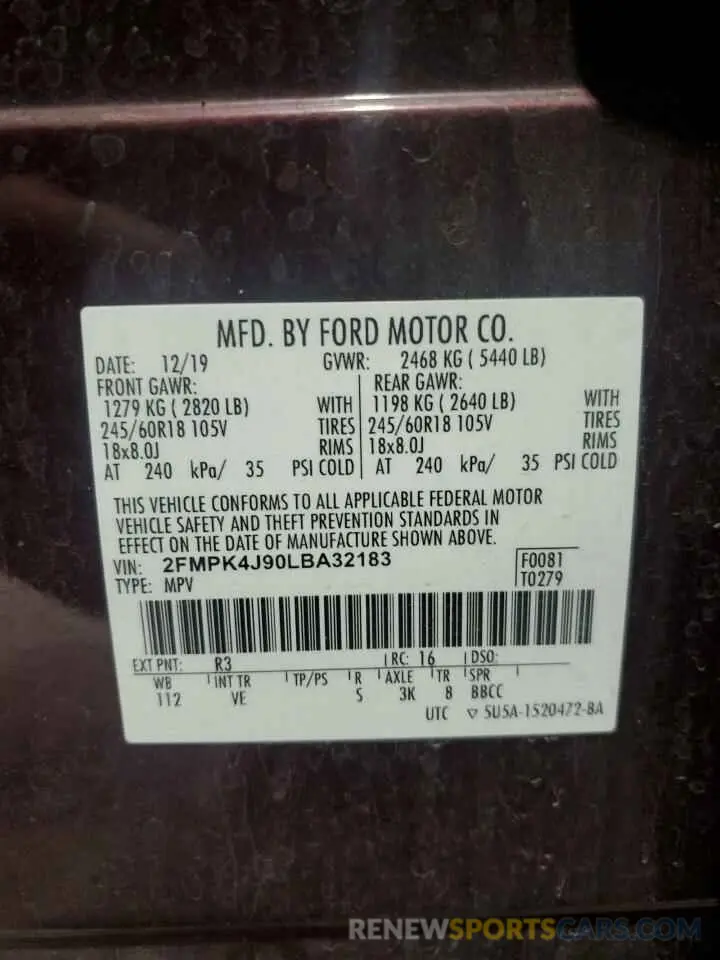 14 Photograph of a damaged car 2FMPK4J90LBA32183 FORD EDGE 2020
