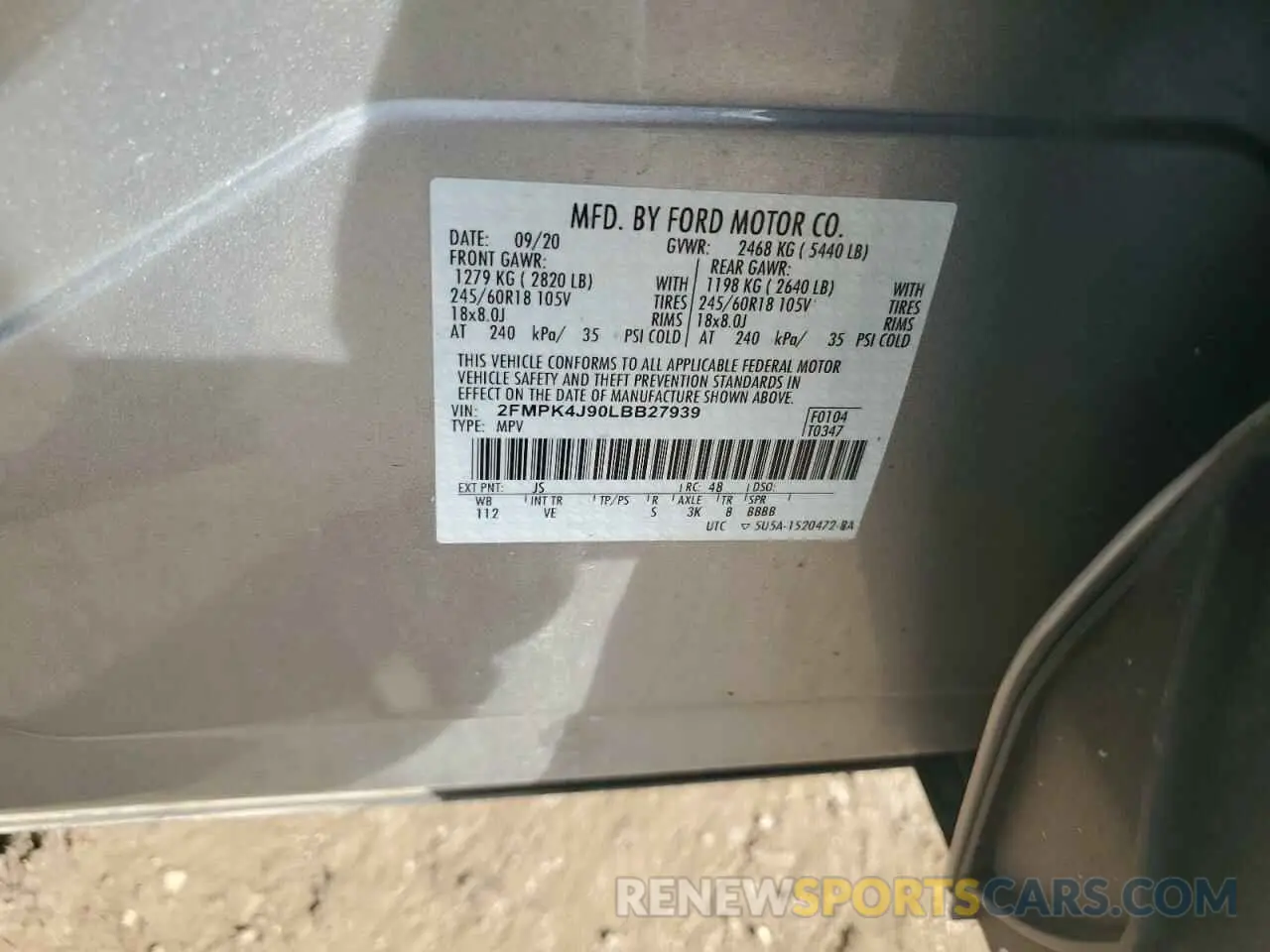 12 Photograph of a damaged car 2FMPK4J90LBB27939 FORD EDGE 2020
