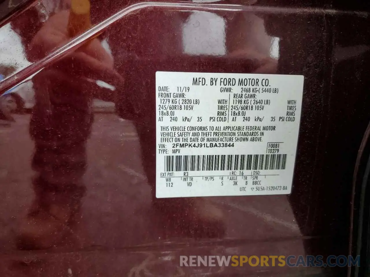 13 Photograph of a damaged car 2FMPK4J91LBA33844 FORD EDGE 2020
