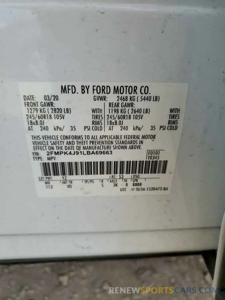 13 Photograph of a damaged car 2FMPK4J91LBA69663 FORD EDGE 2020