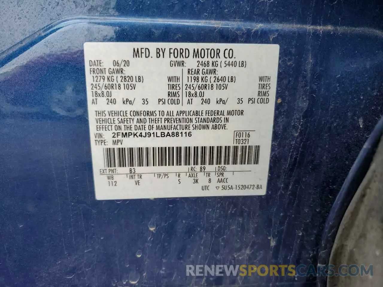 13 Photograph of a damaged car 2FMPK4J91LBA88116 FORD EDGE 2020