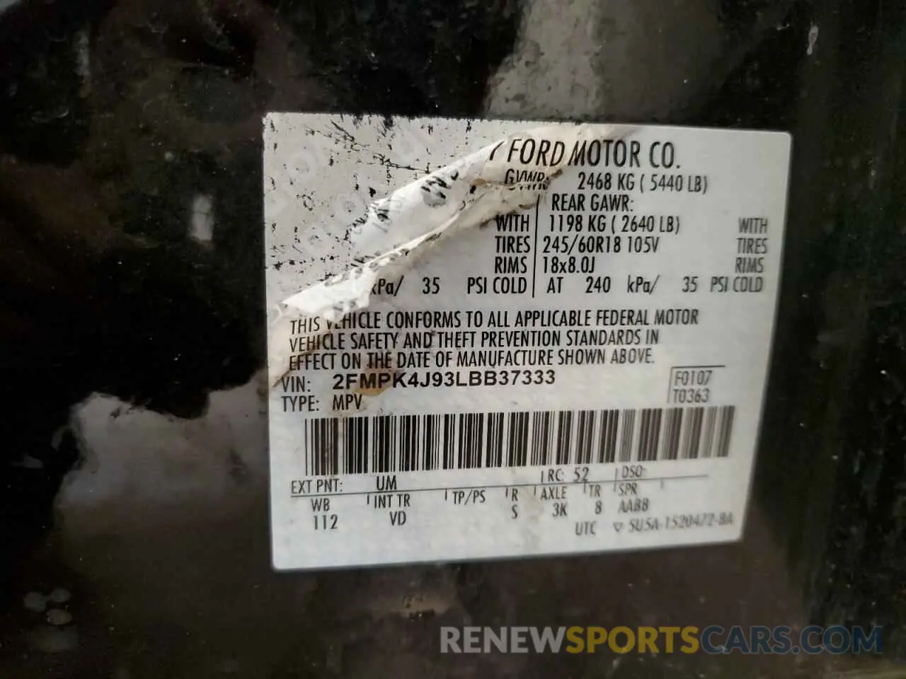 13 Photograph of a damaged car 2FMPK4J93LBB37333 FORD EDGE 2020