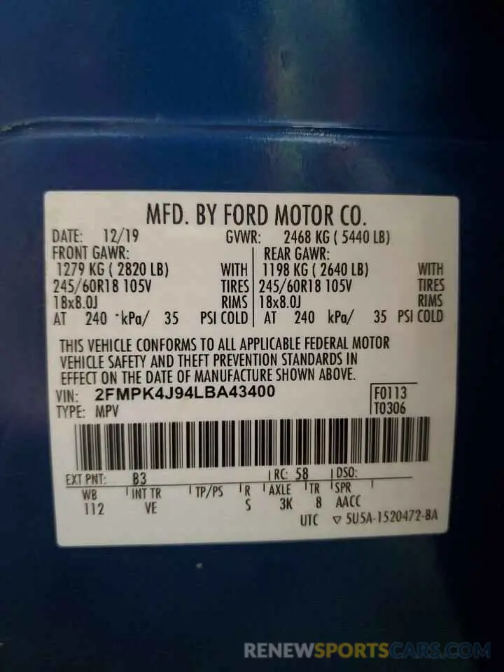 15 Photograph of a damaged car 2FMPK4J94LBA43400 FORD EDGE 2020