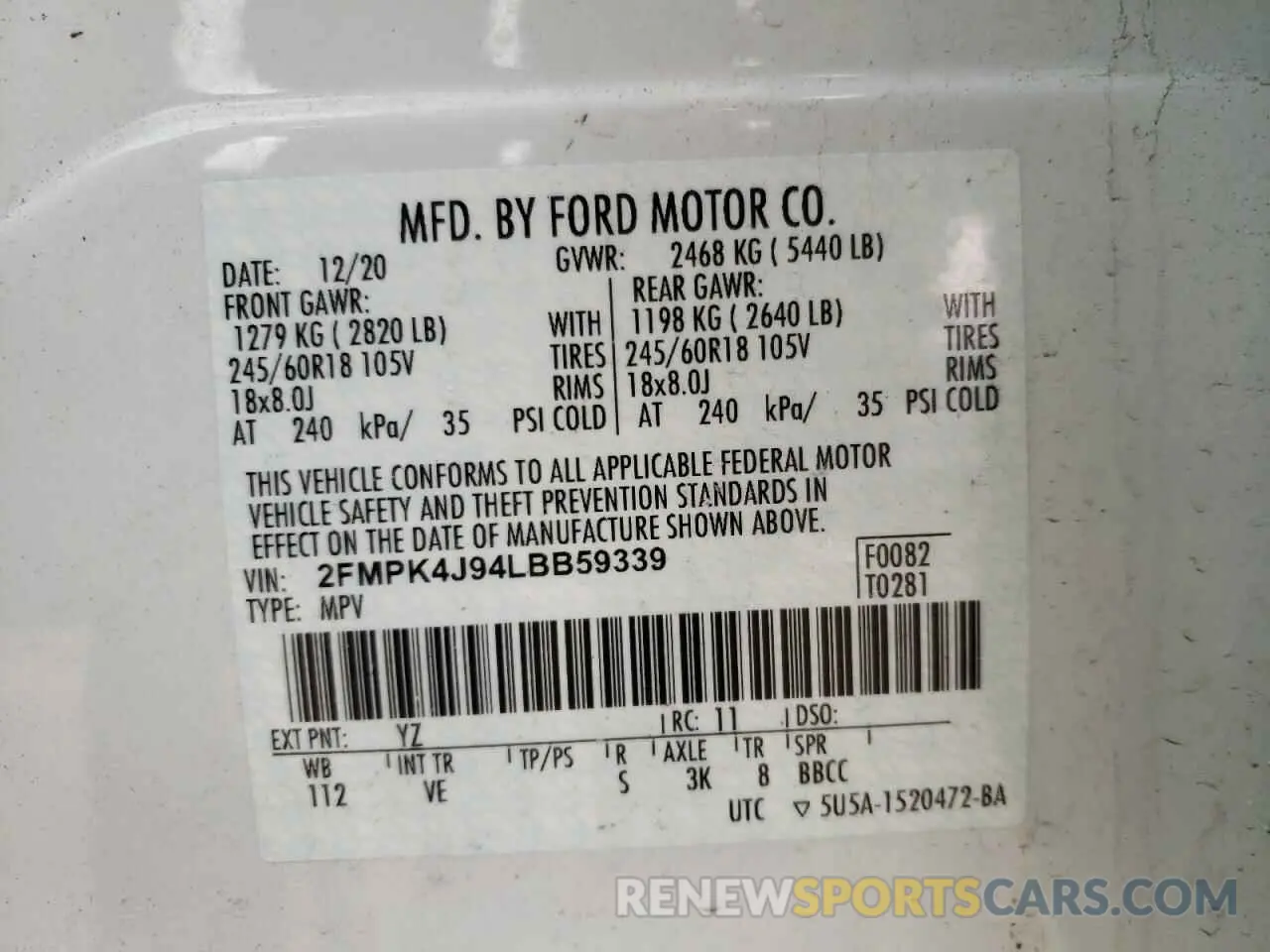 13 Photograph of a damaged car 2FMPK4J94LBB59339 FORD EDGE 2020