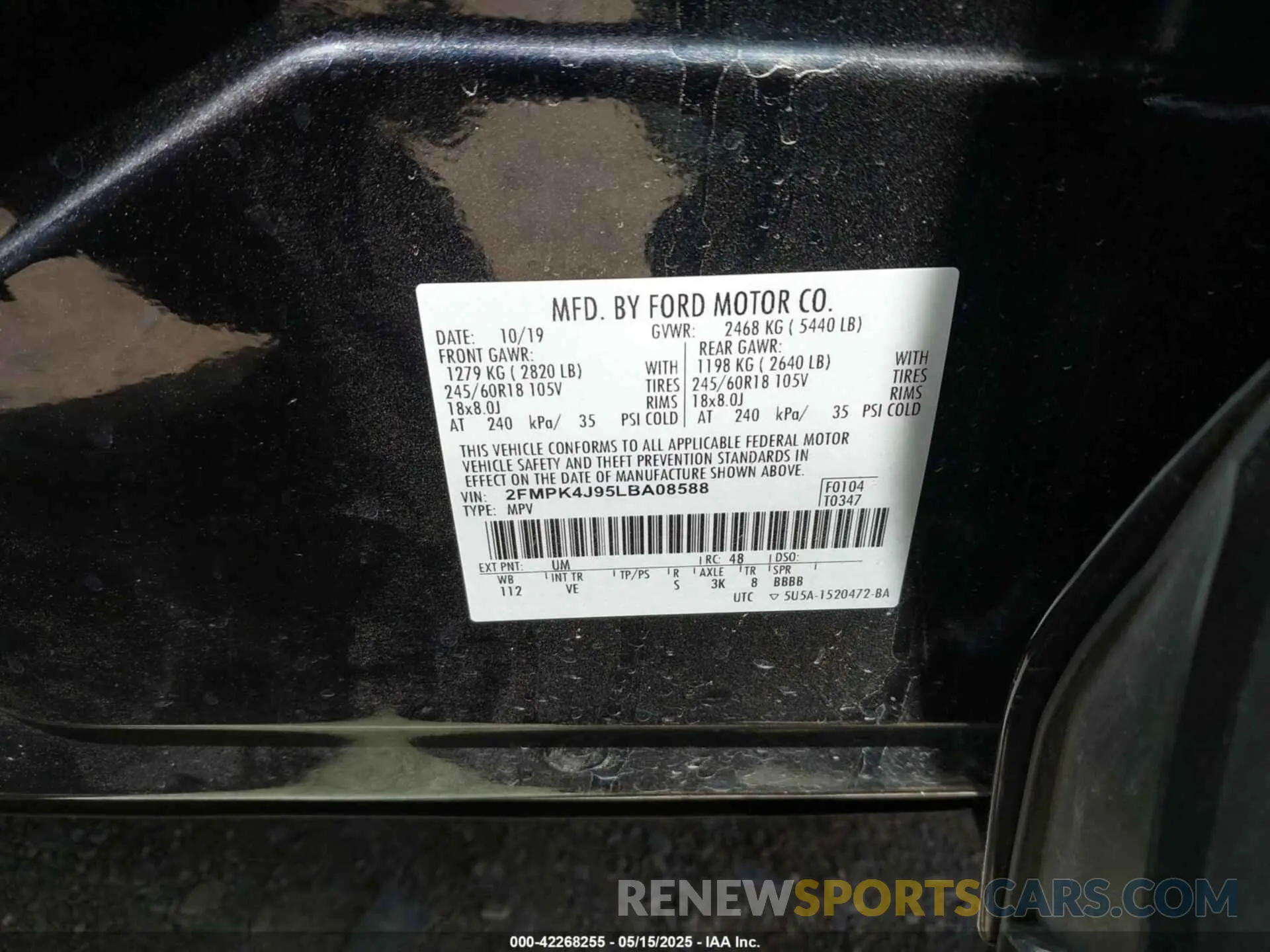 9 Photograph of a damaged car 2FMPK4J95LBA08588 FORD EDGE 2020