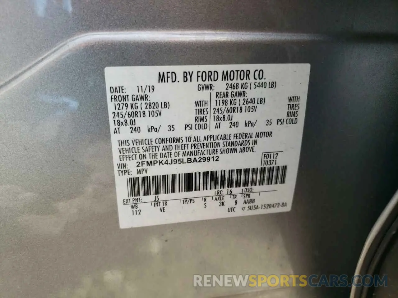16 Photograph of a damaged car 2FMPK4J95LBA29912 FORD EDGE 2020