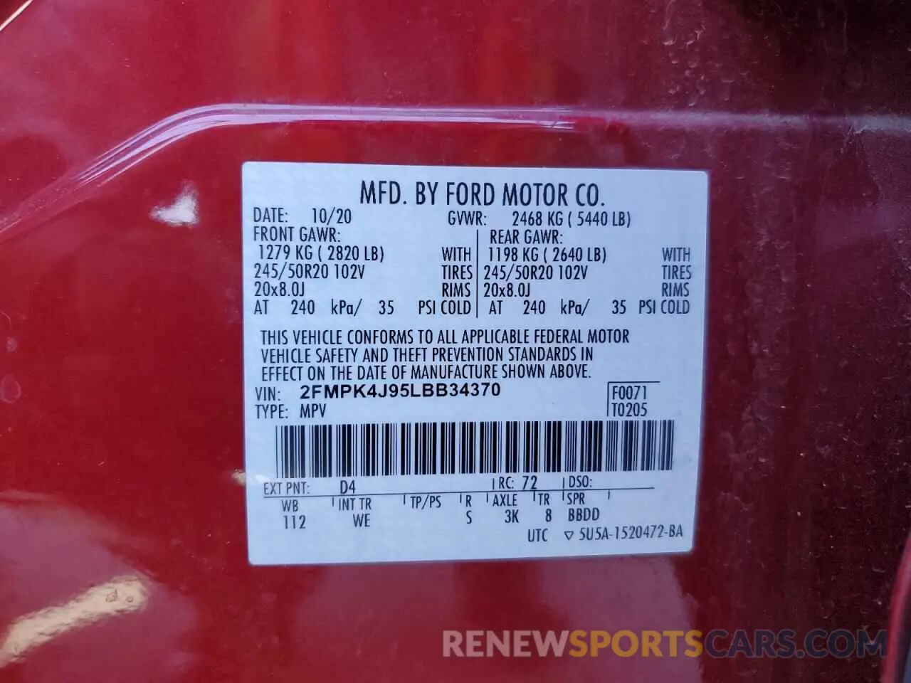 15 Photograph of a damaged car 2FMPK4J95LBB34370 FORD EDGE 2020