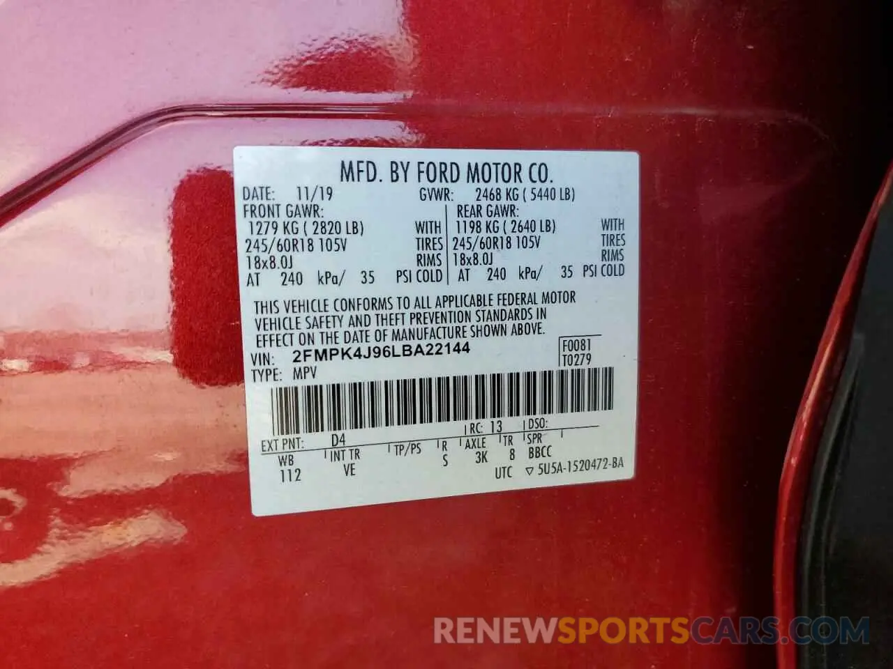15 Photograph of a damaged car 2FMPK4J96LBA22144 FORD EDGE 2020