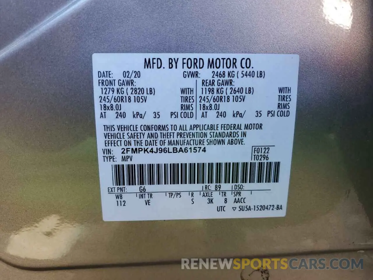 13 Photograph of a damaged car 2FMPK4J96LBA61574 FORD EDGE 2020