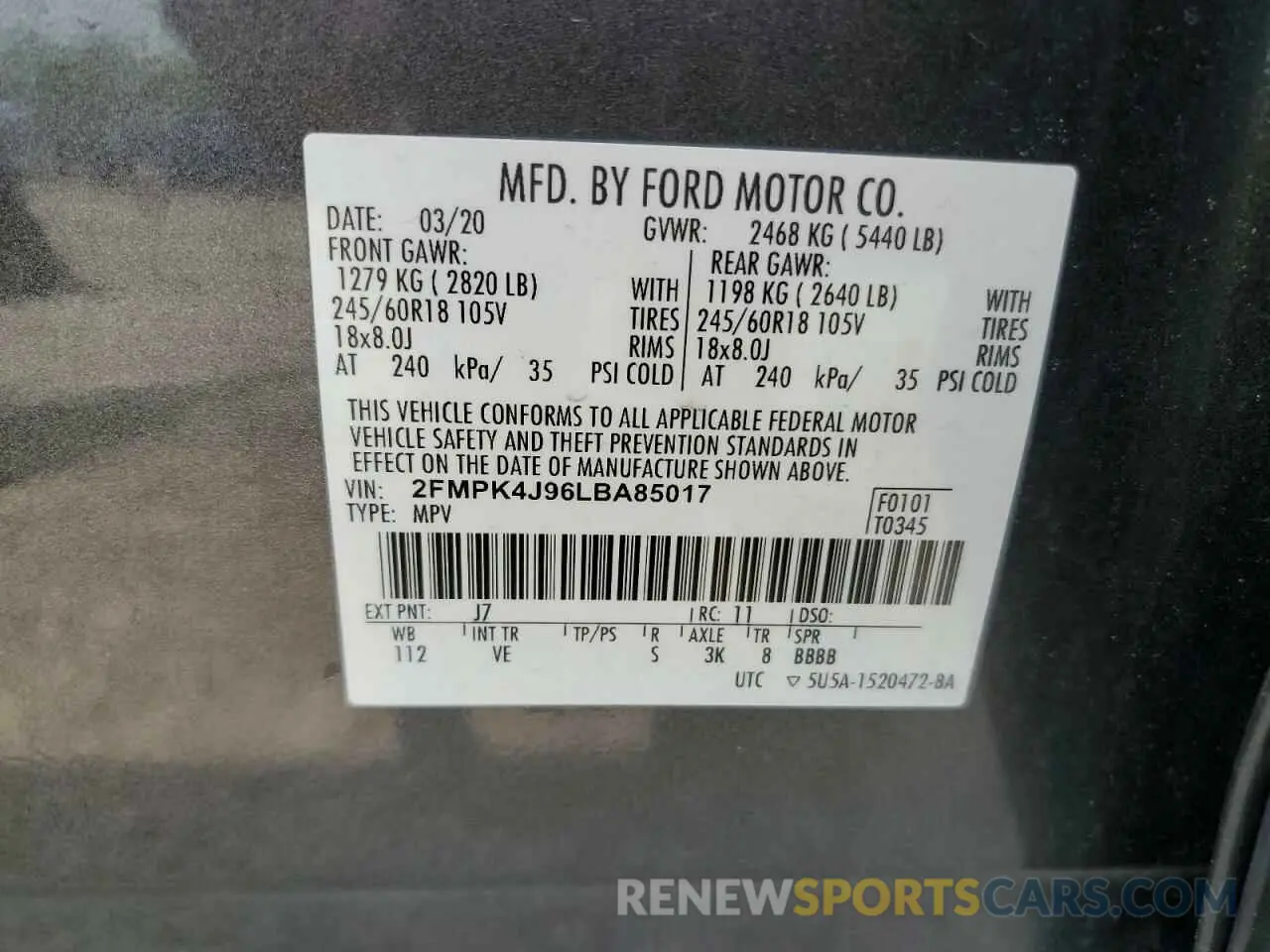 13 Photograph of a damaged car 2FMPK4J96LBA85017 FORD EDGE 2020