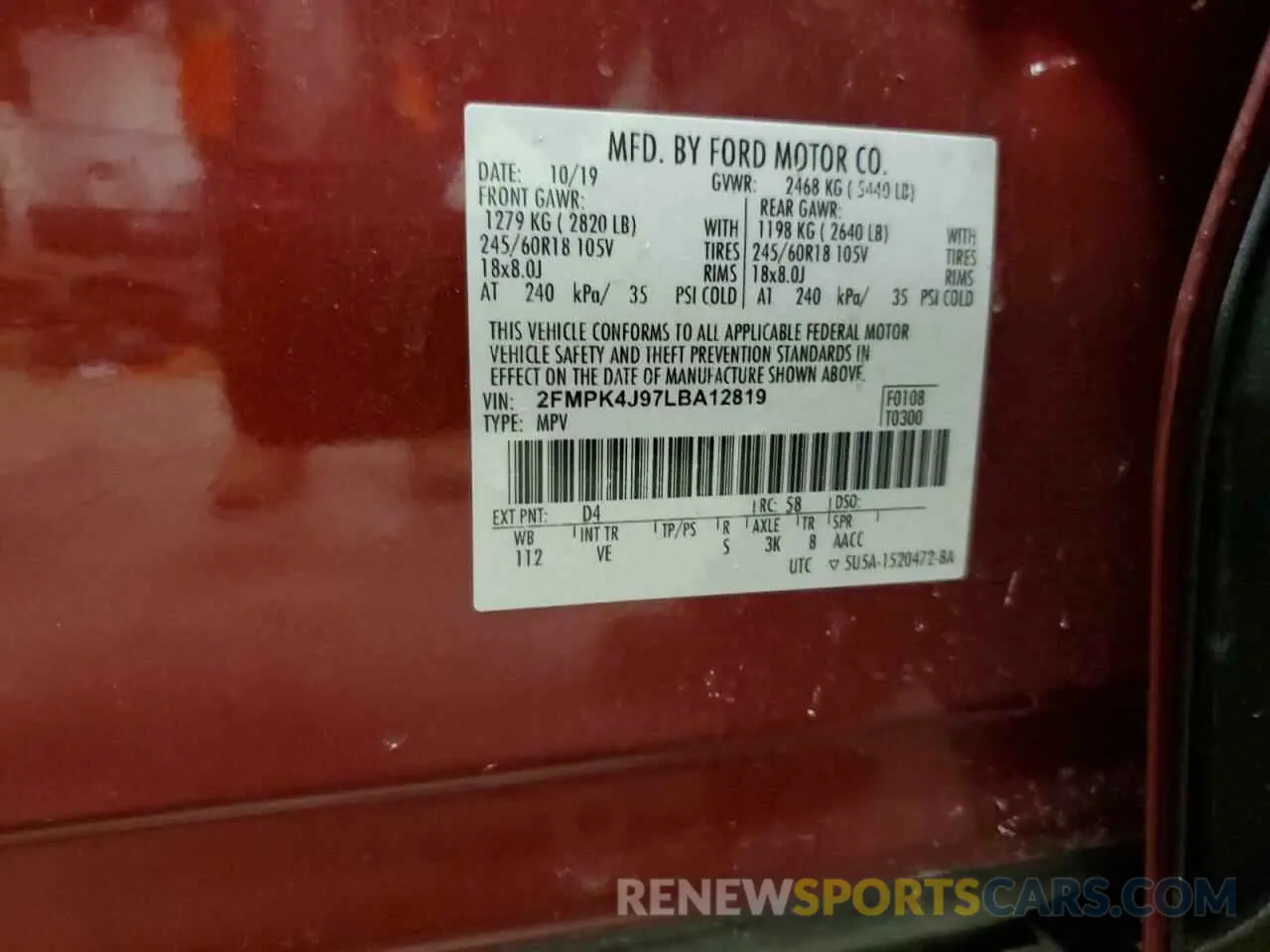 16 Photograph of a damaged car 2FMPK4J97LBA12819 FORD EDGE 2020