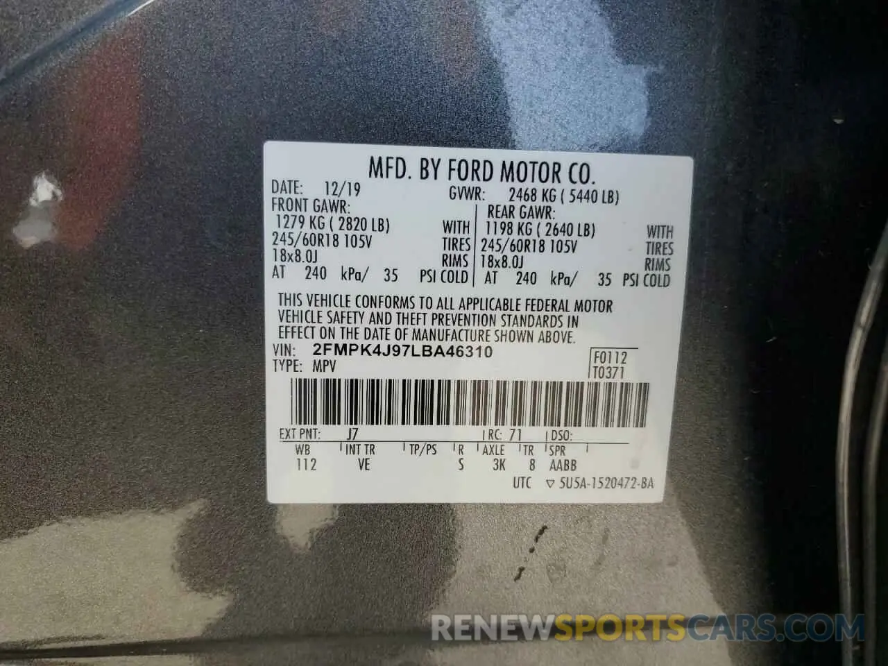 13 Photograph of a damaged car 2FMPK4J97LBA46310 FORD EDGE 2020
