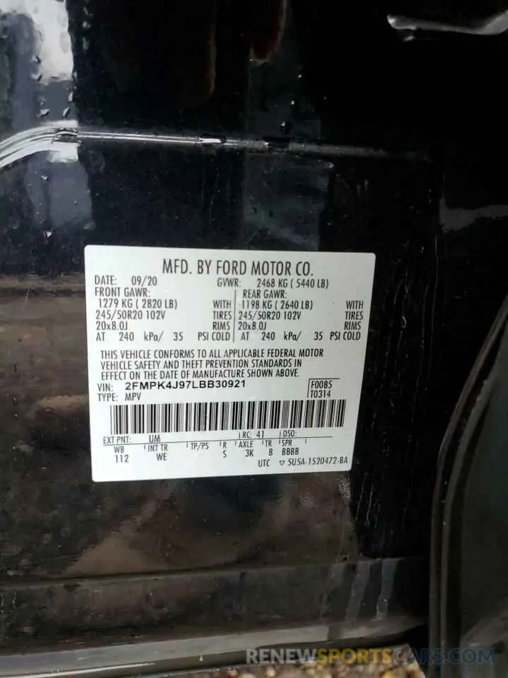 12 Photograph of a damaged car 2FMPK4J97LBB30921 FORD EDGE 2020