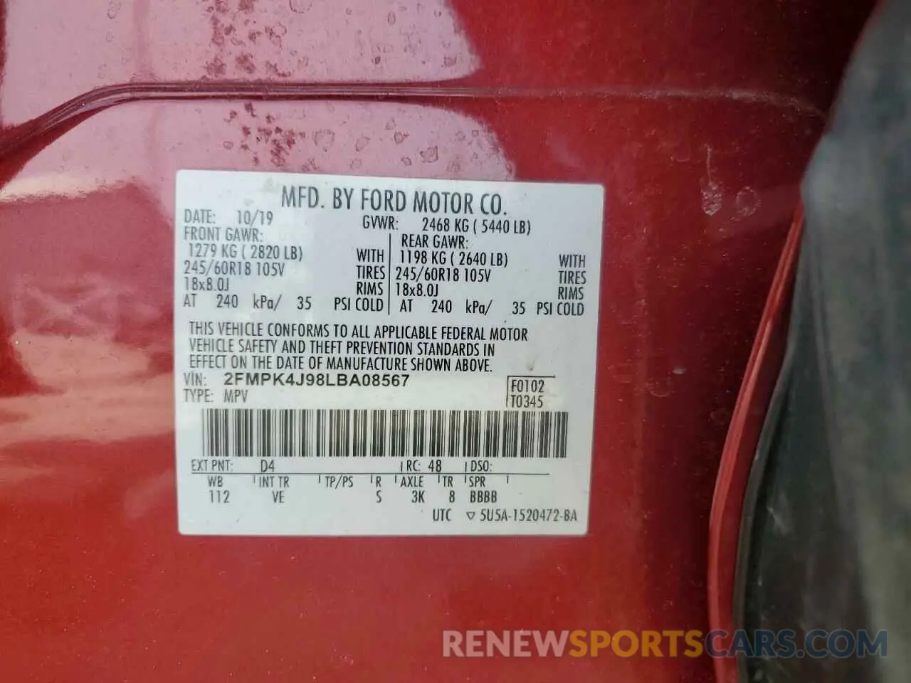 13 Photograph of a damaged car 2FMPK4J98LBA08567 FORD EDGE 2020