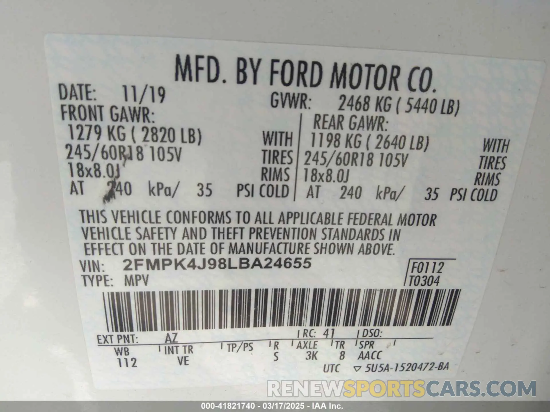 9 Photograph of a damaged car 2FMPK4J98LBA24655 FORD EDGE 2020