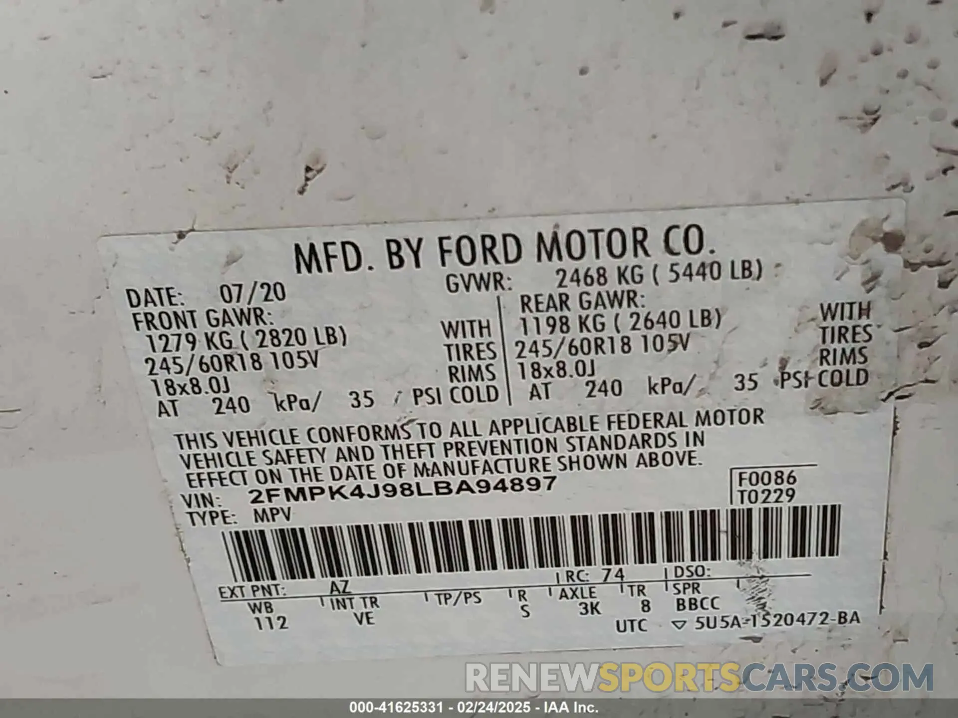 9 Photograph of a damaged car 2FMPK4J98LBA94897 FORD EDGE 2020