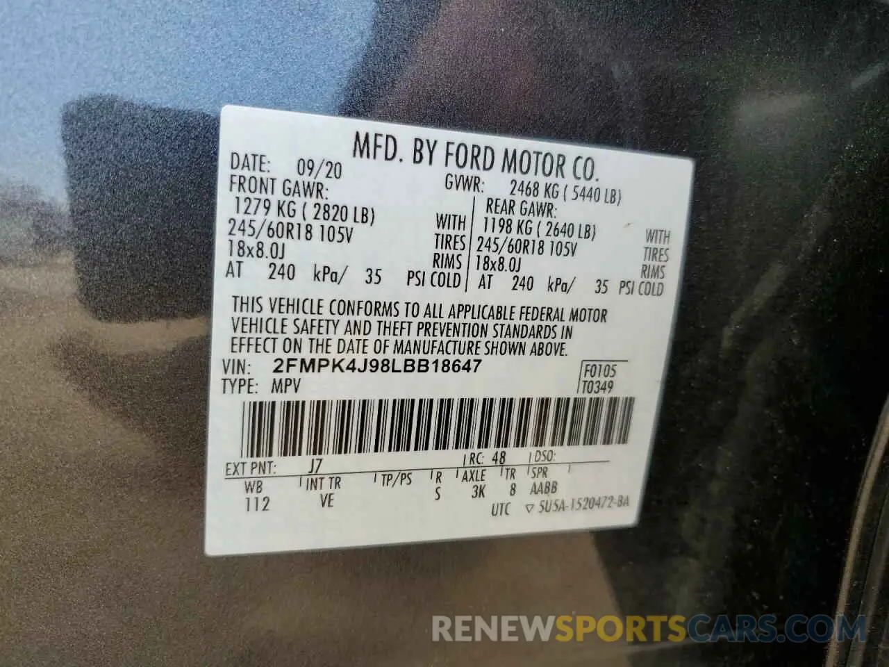 13 Photograph of a damaged car 2FMPK4J98LBB18647 FORD EDGE 2020