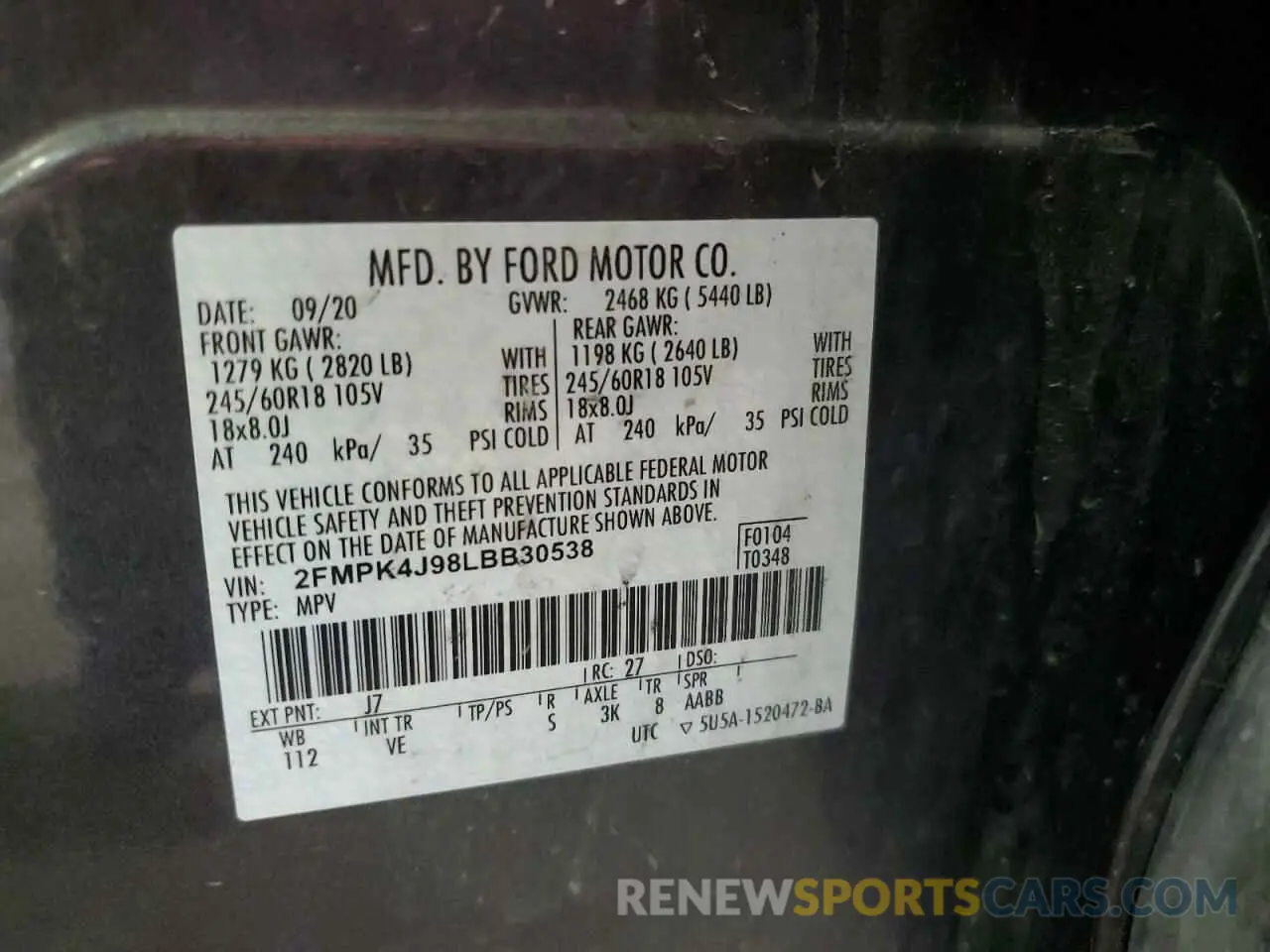 13 Photograph of a damaged car 2FMPK4J98LBB30538 FORD EDGE 2020
