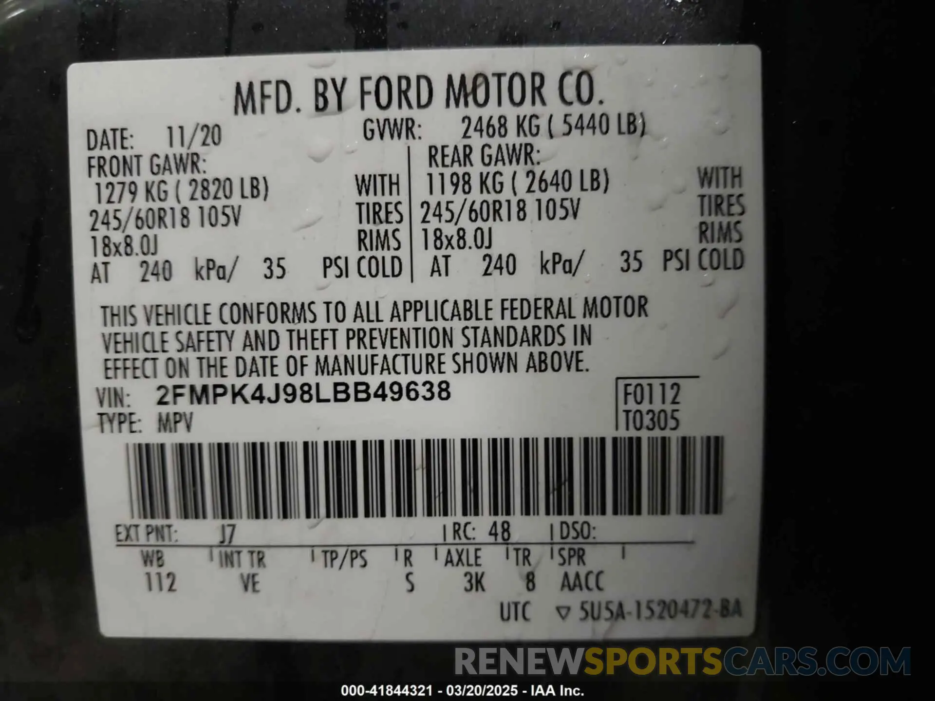 9 Photograph of a damaged car 2FMPK4J98LBB49638 FORD EDGE 2020