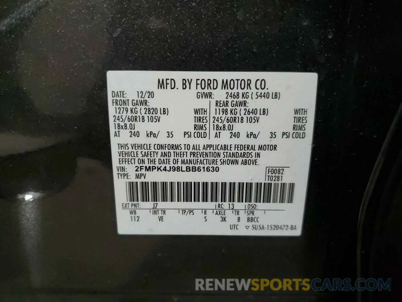 13 Photograph of a damaged car 2FMPK4J98LBB61630 FORD EDGE 2020