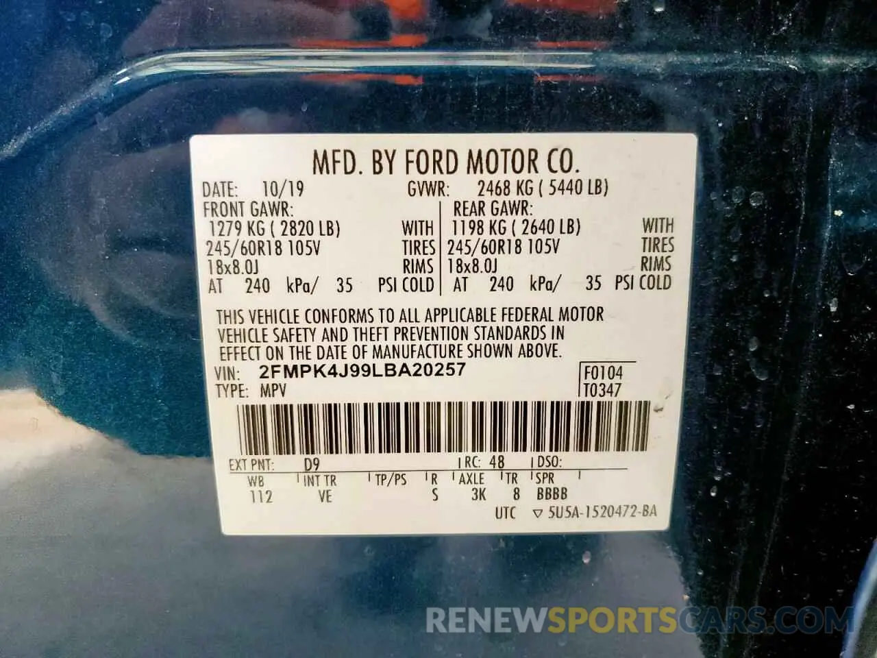 13 Photograph of a damaged car 2FMPK4J99LBA20257 FORD EDGE 2020