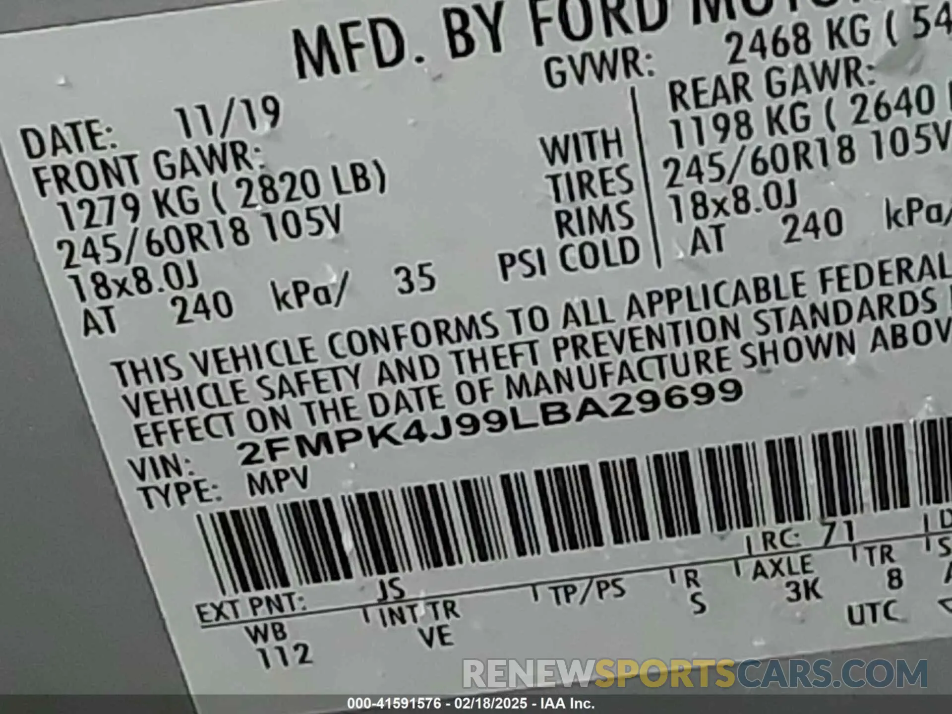 9 Photograph of a damaged car 2FMPK4J99LBA29699 FORD EDGE 2020