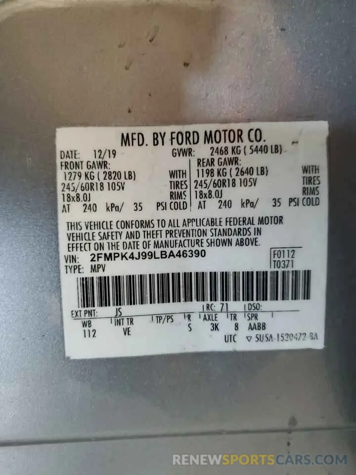 14 Photograph of a damaged car 2FMPK4J99LBA46390 FORD EDGE 2020