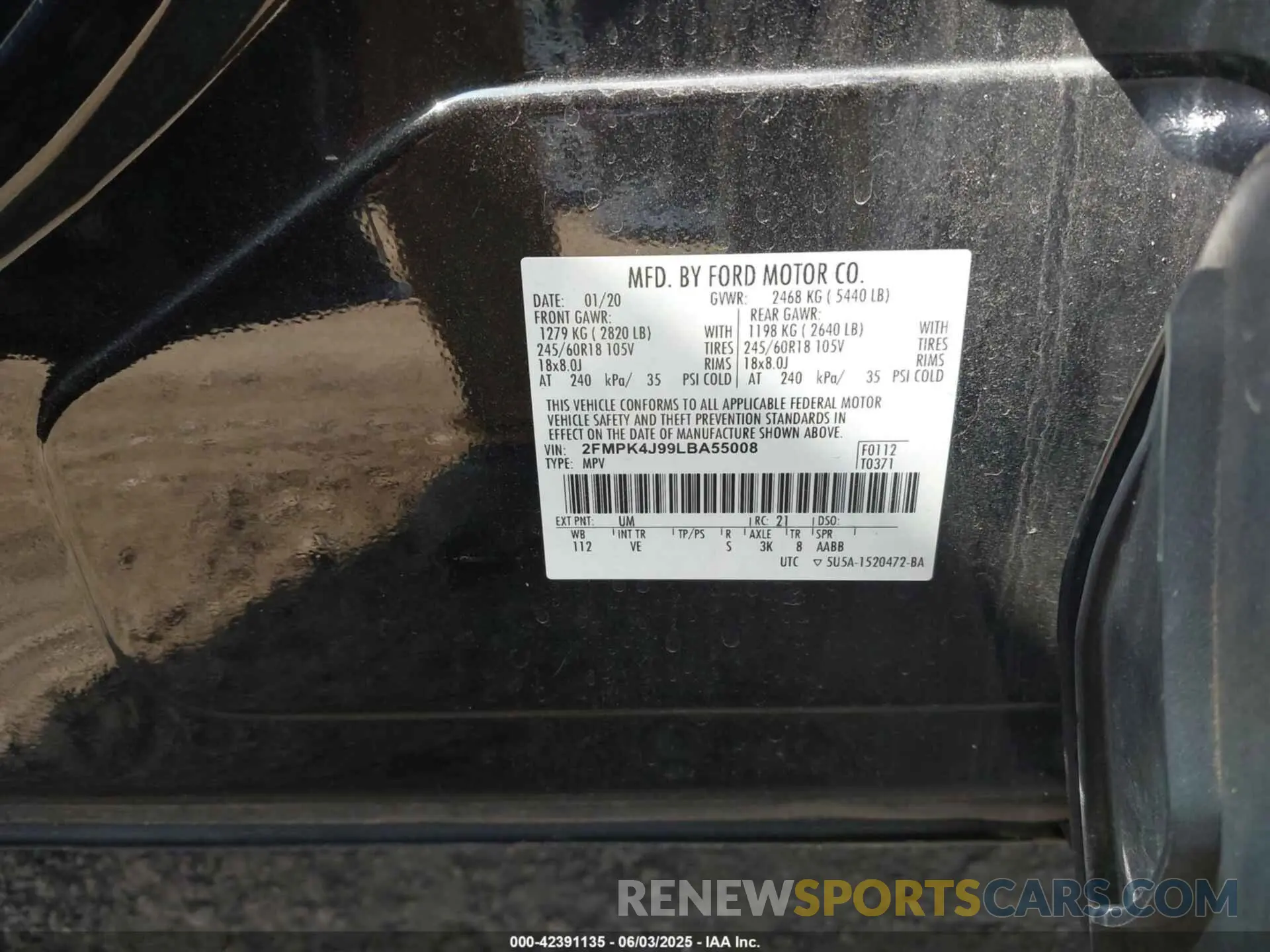 9 Photograph of a damaged car 2FMPK4J99LBA55008 FORD EDGE 2020