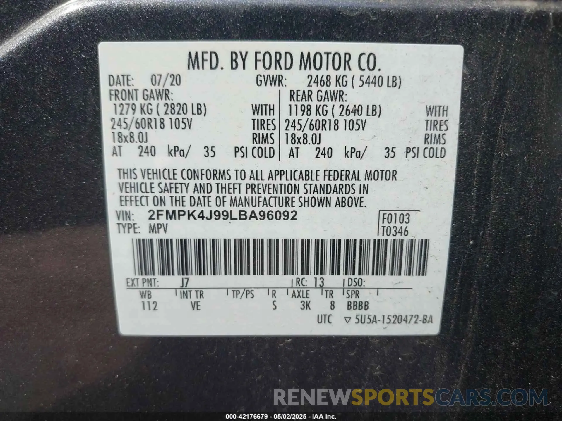 9 Photograph of a damaged car 2FMPK4J99LBA96092 FORD EDGE 2020