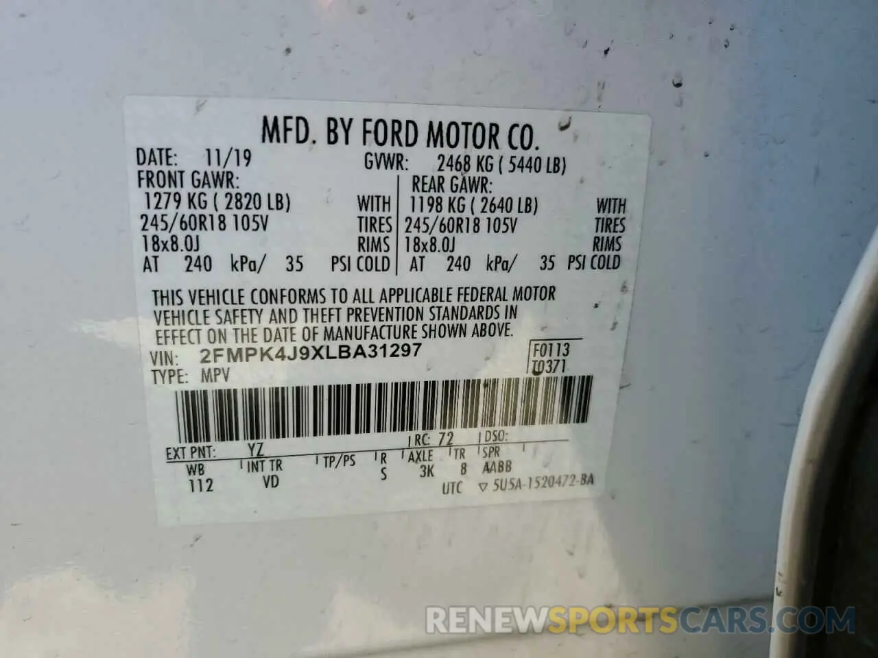 13 Photograph of a damaged car 2FMPK4J9XLBA31297 FORD EDGE 2020