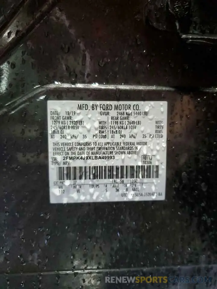 13 Photograph of a damaged car 2FMPK4J9XLBA49993 FORD EDGE 2020