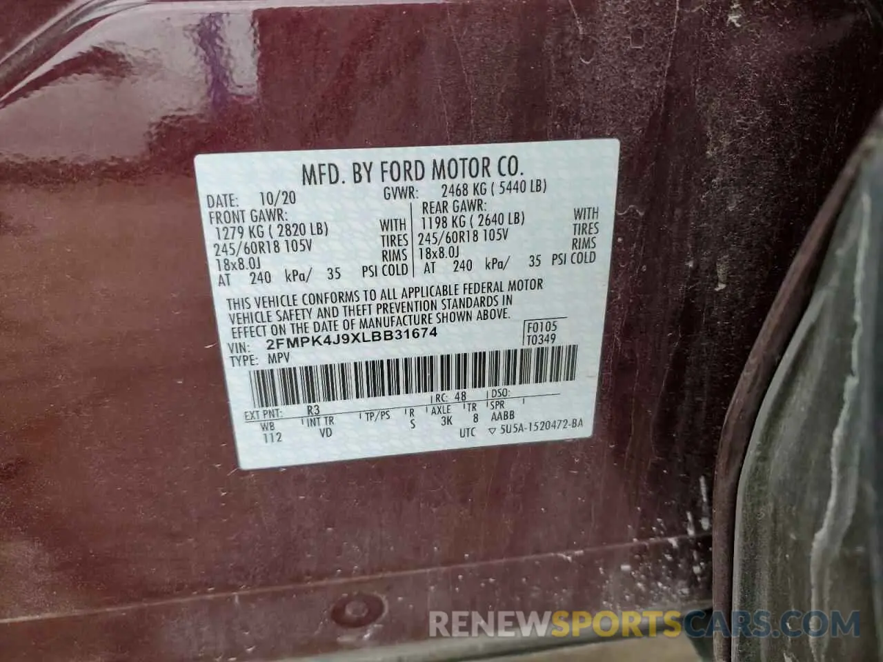 13 Photograph of a damaged car 2FMPK4J9XLBB31674 FORD EDGE 2020