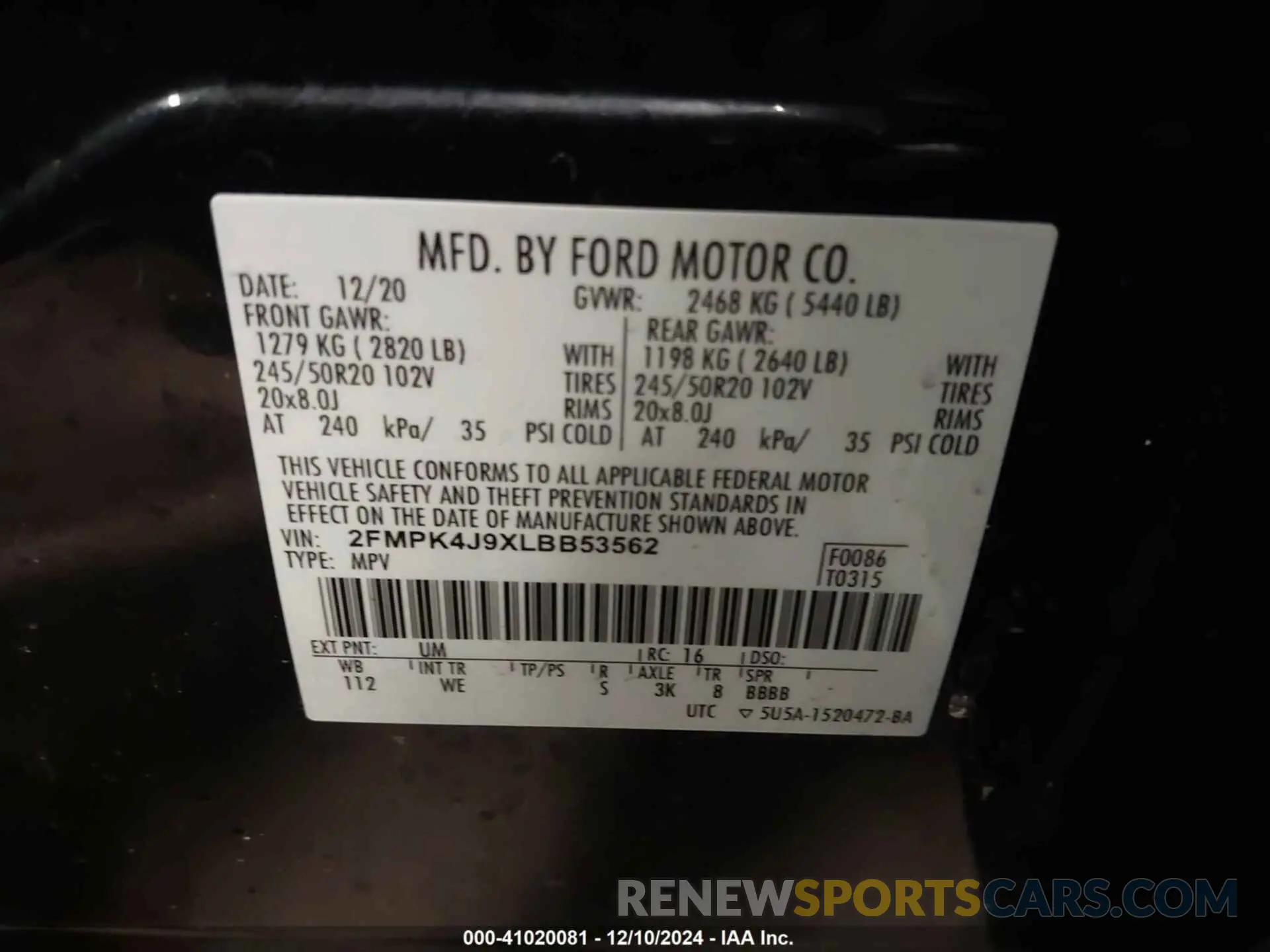 9 Photograph of a damaged car 2FMPK4J9XLBB53562 FORD EDGE 2020