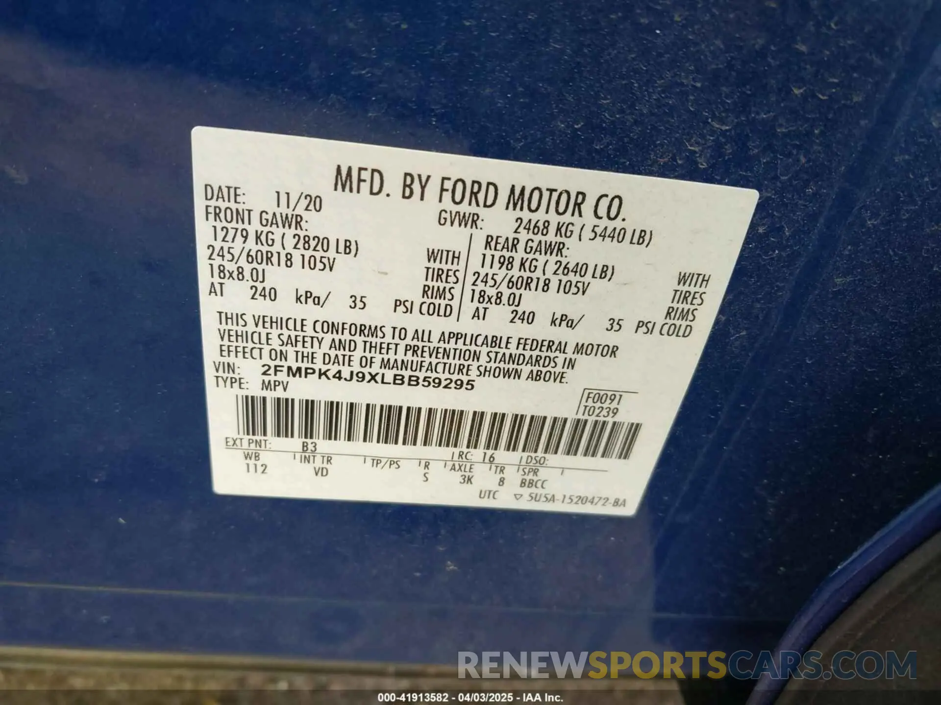9 Photograph of a damaged car 2FMPK4J9XLBB59295 FORD EDGE 2020