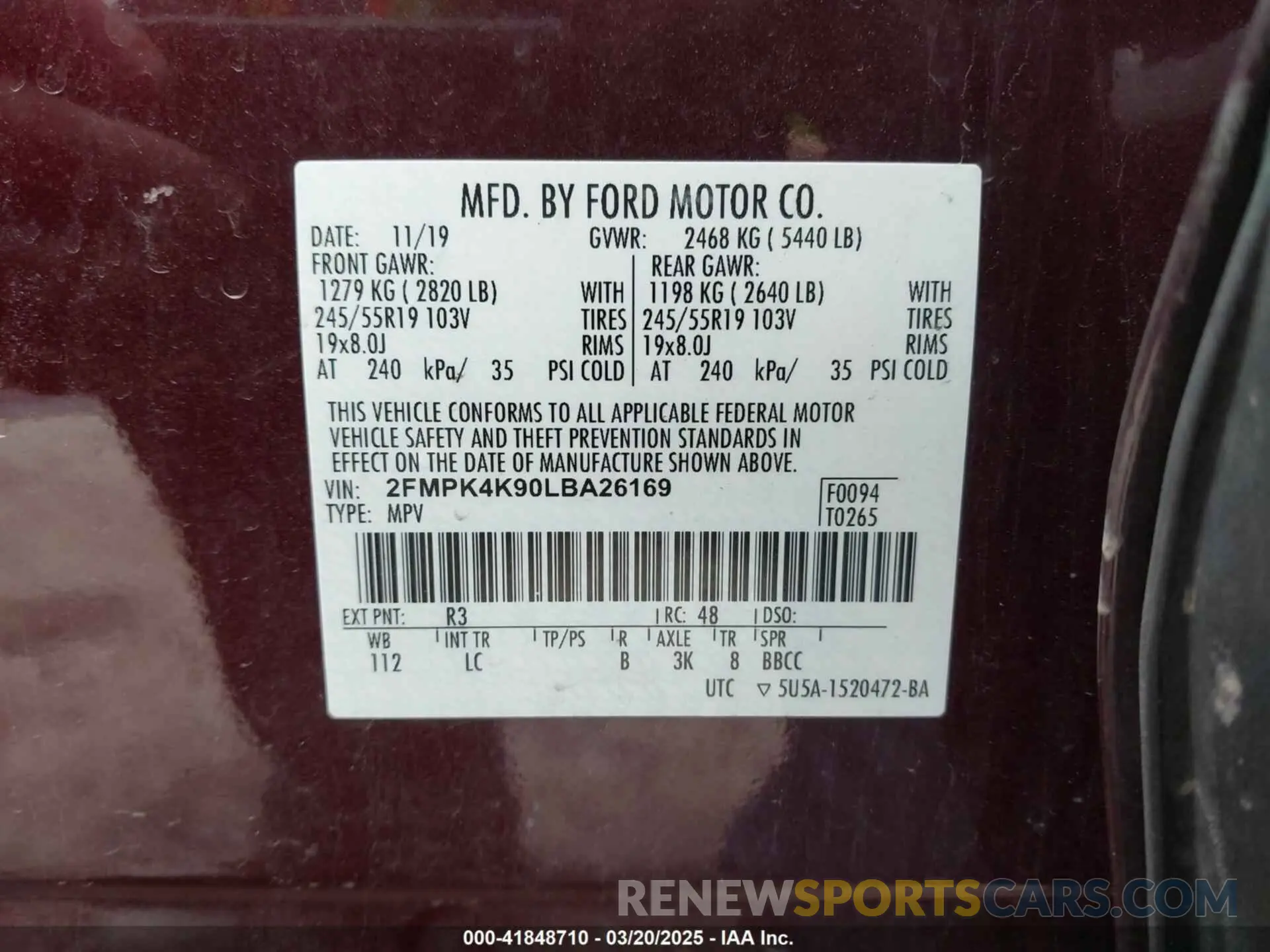 9 Photograph of a damaged car 2FMPK4K90LBA26169 FORD EDGE 2020