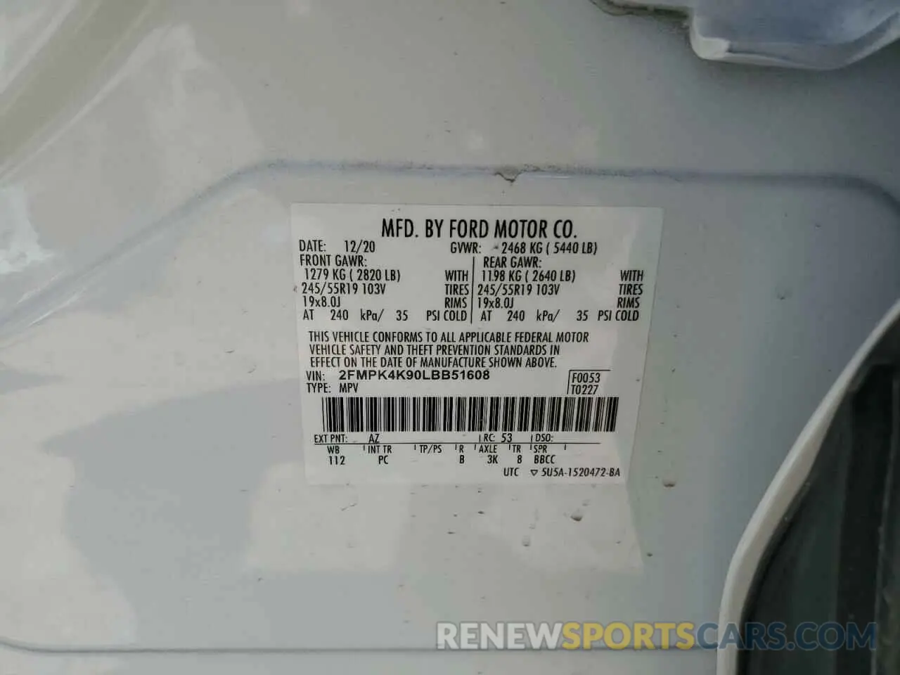 13 Photograph of a damaged car 2FMPK4K90LBB51608 FORD EDGE 2020