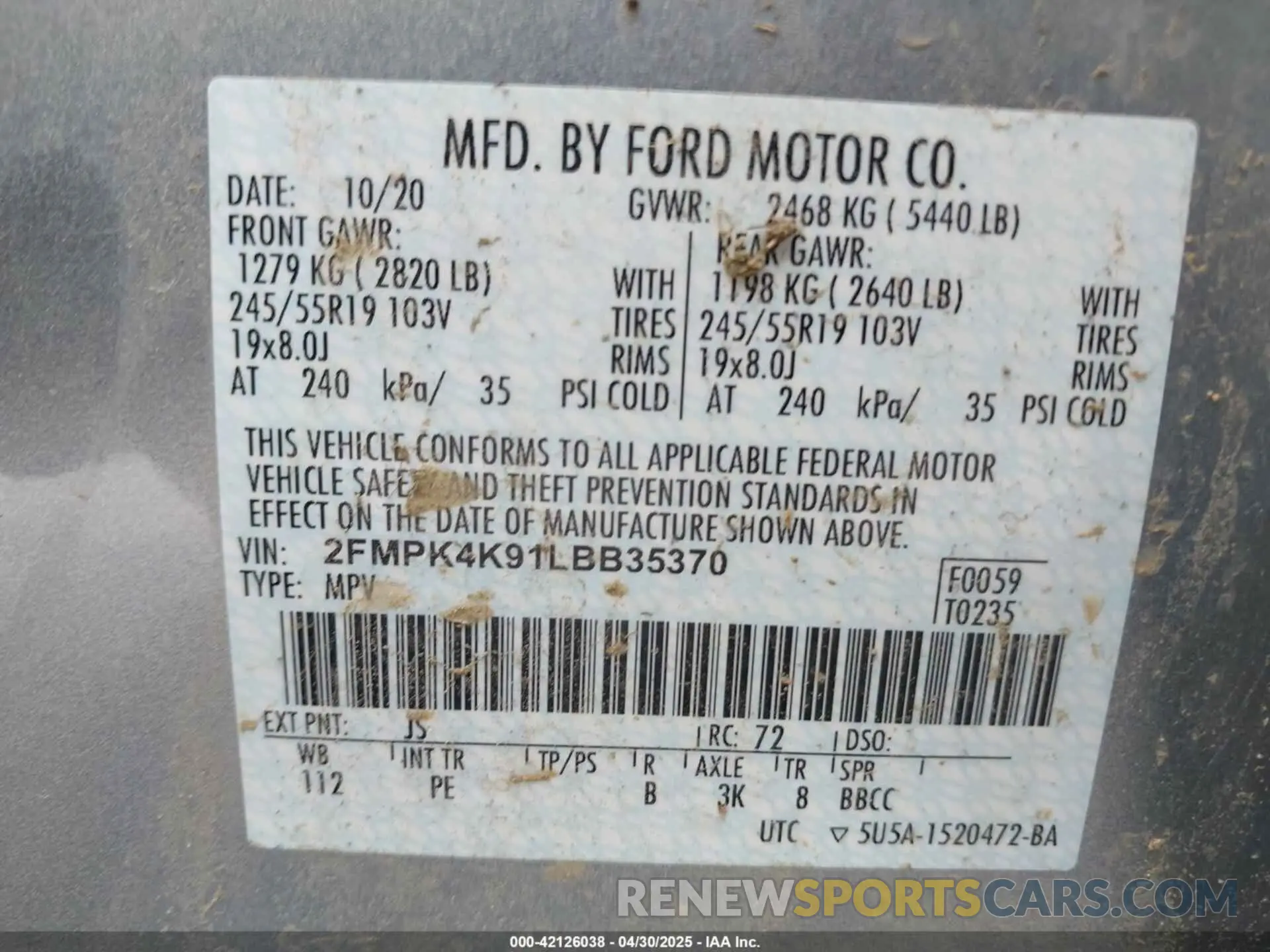9 Photograph of a damaged car 2FMPK4K91LBB35370 FORD EDGE 2020