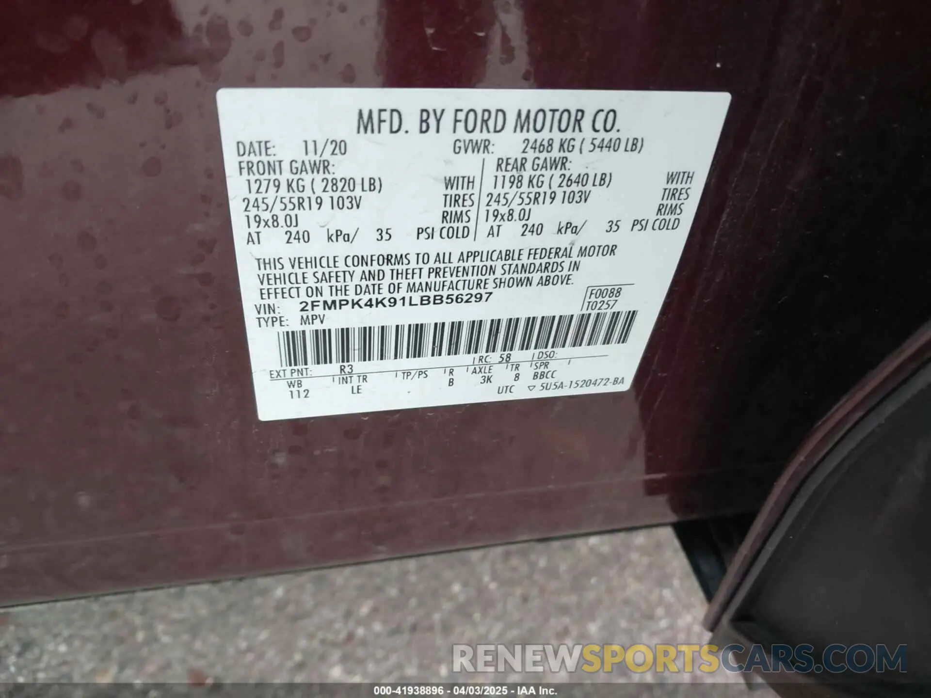 9 Photograph of a damaged car 2FMPK4K91LBB56297 FORD EDGE 2020