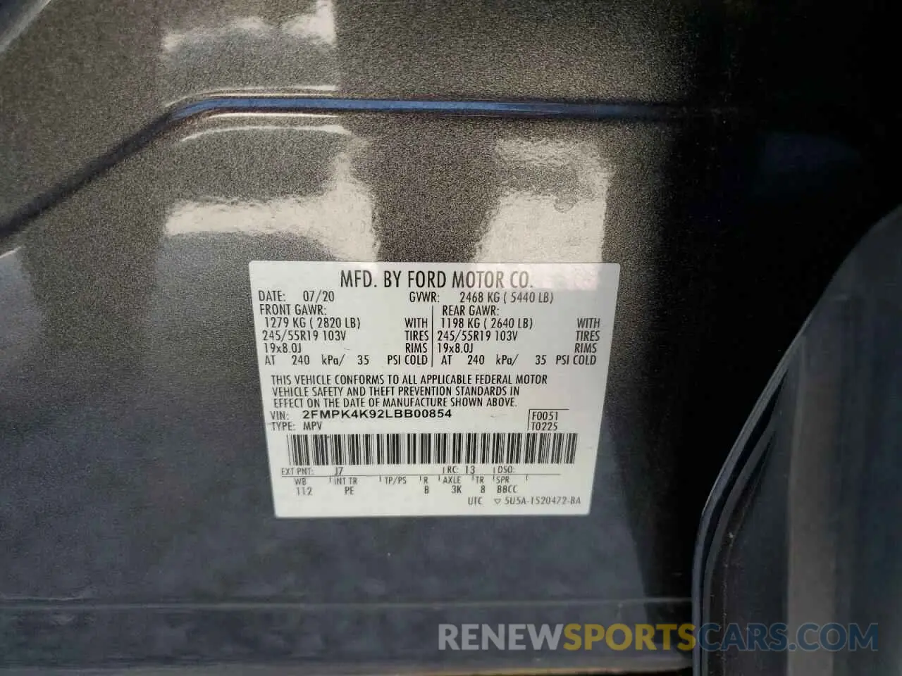 13 Photograph of a damaged car 2FMPK4K92LBB00854 FORD EDGE 2020