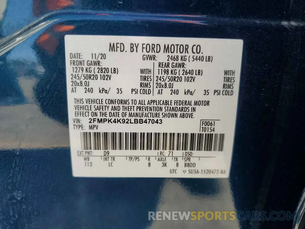 15 Photograph of a damaged car 2FMPK4K92LBB47043 FORD EDGE 2020
