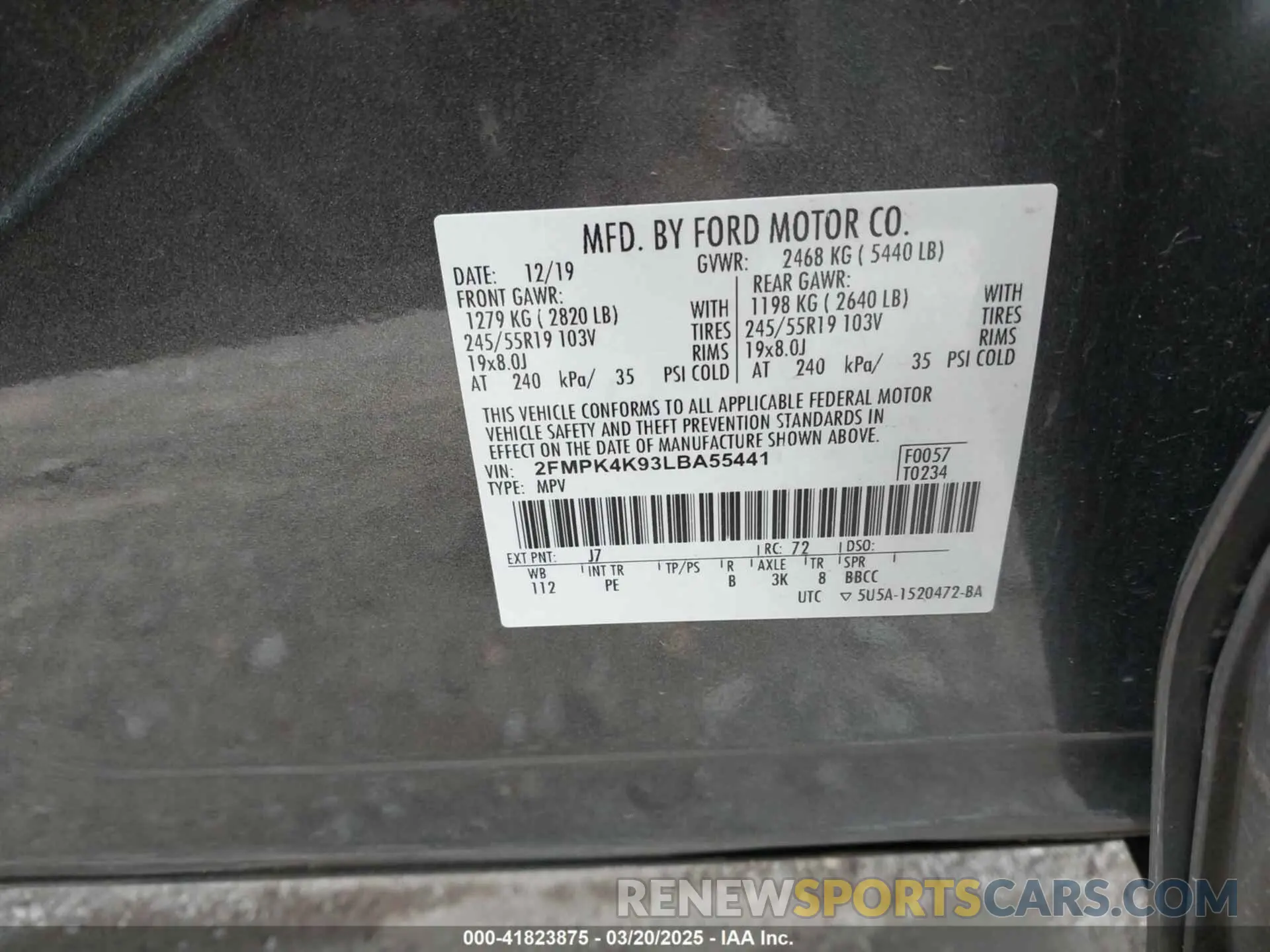 9 Photograph of a damaged car 2FMPK4K93LBA55441 FORD EDGE 2020