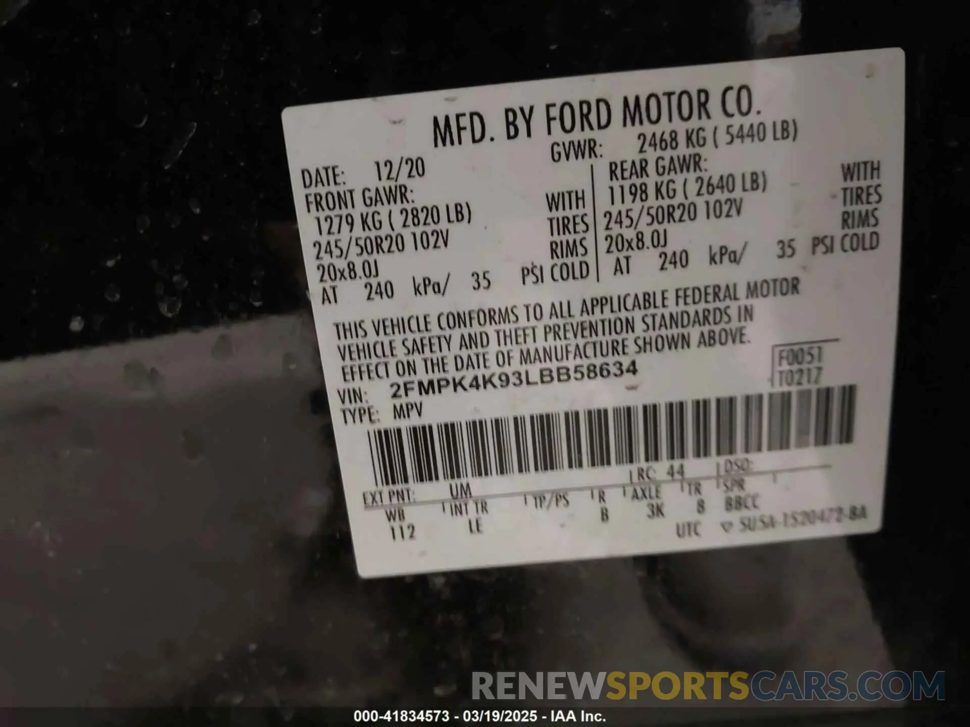9 Photograph of a damaged car 2FMPK4K93LBB58634 FORD EDGE 2020