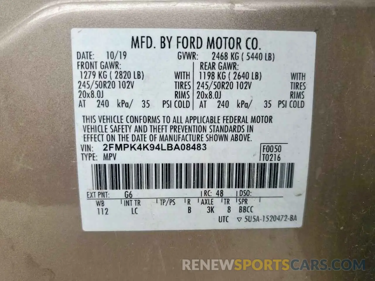 14 Photograph of a damaged car 2FMPK4K94LBA08483 FORD EDGE 2020