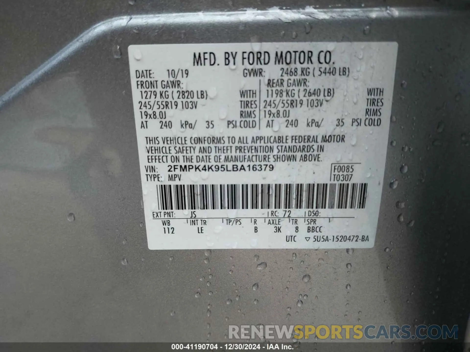 9 Photograph of a damaged car 2FMPK4K95LBA16379 FORD EDGE 2020