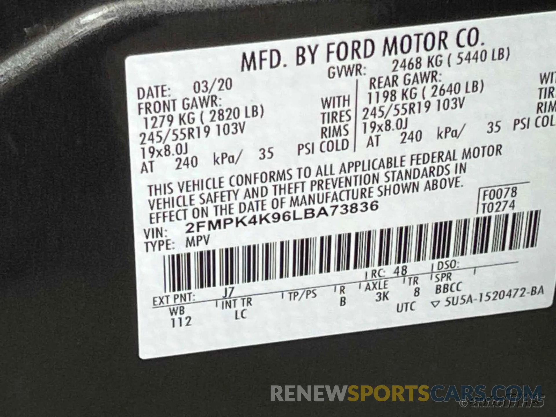 11 Photograph of a damaged car 2FMPK4K96LBA73836 FORD EDGE 2020