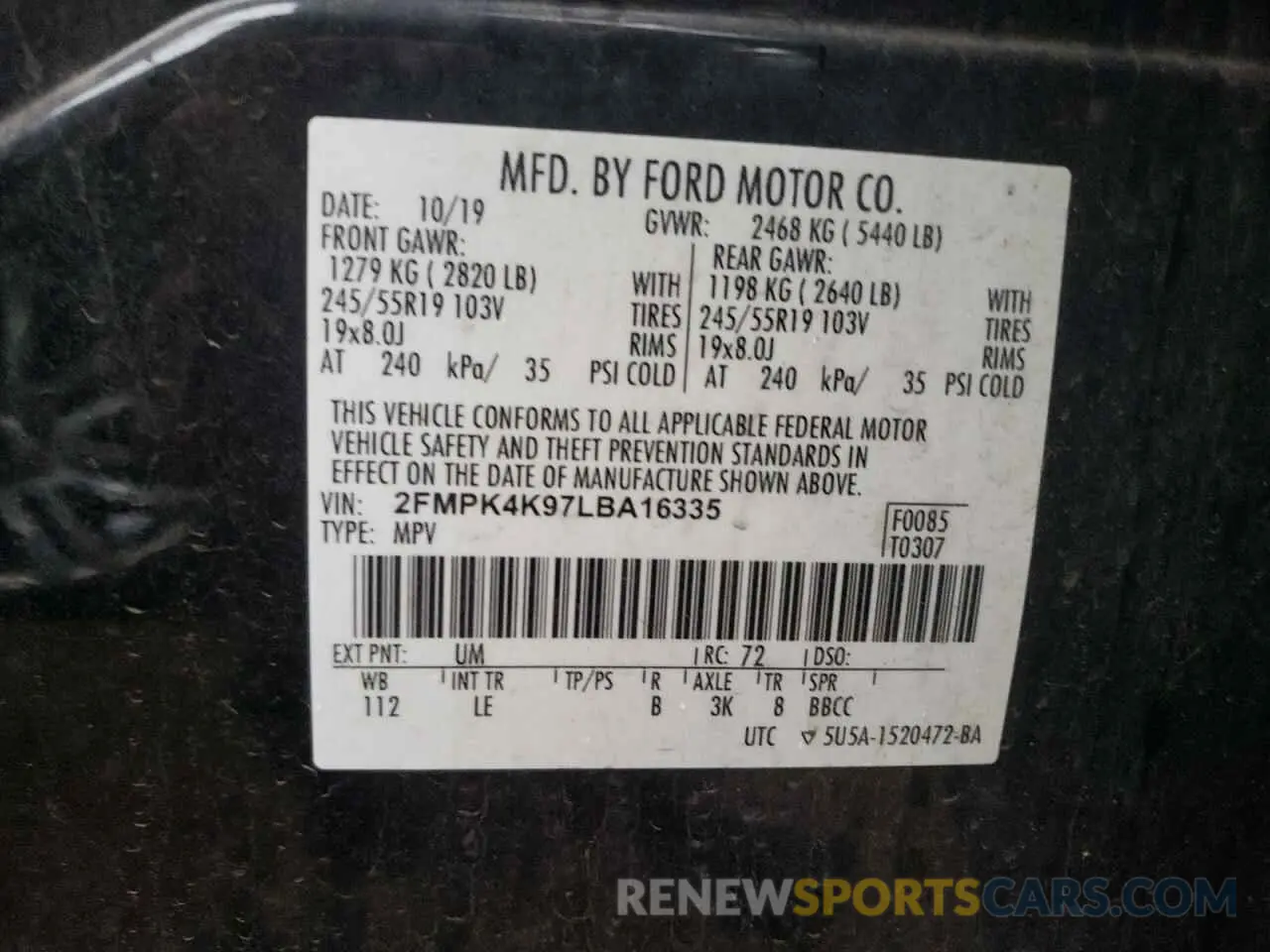12 Photograph of a damaged car 2FMPK4K97LBA16335 FORD EDGE 2020