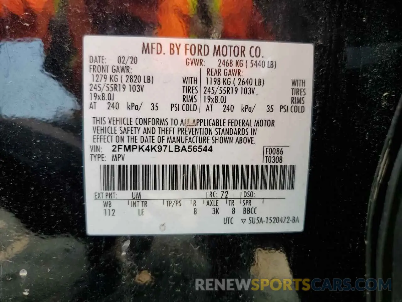 13 Photograph of a damaged car 2FMPK4K97LBA56544 FORD EDGE 2020
