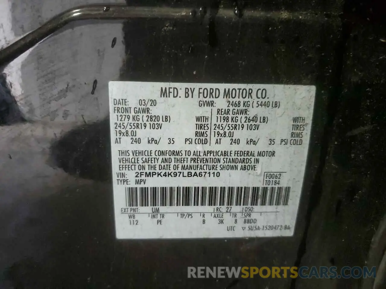14 Photograph of a damaged car 2FMPK4K97LBA67110 FORD EDGE 2020