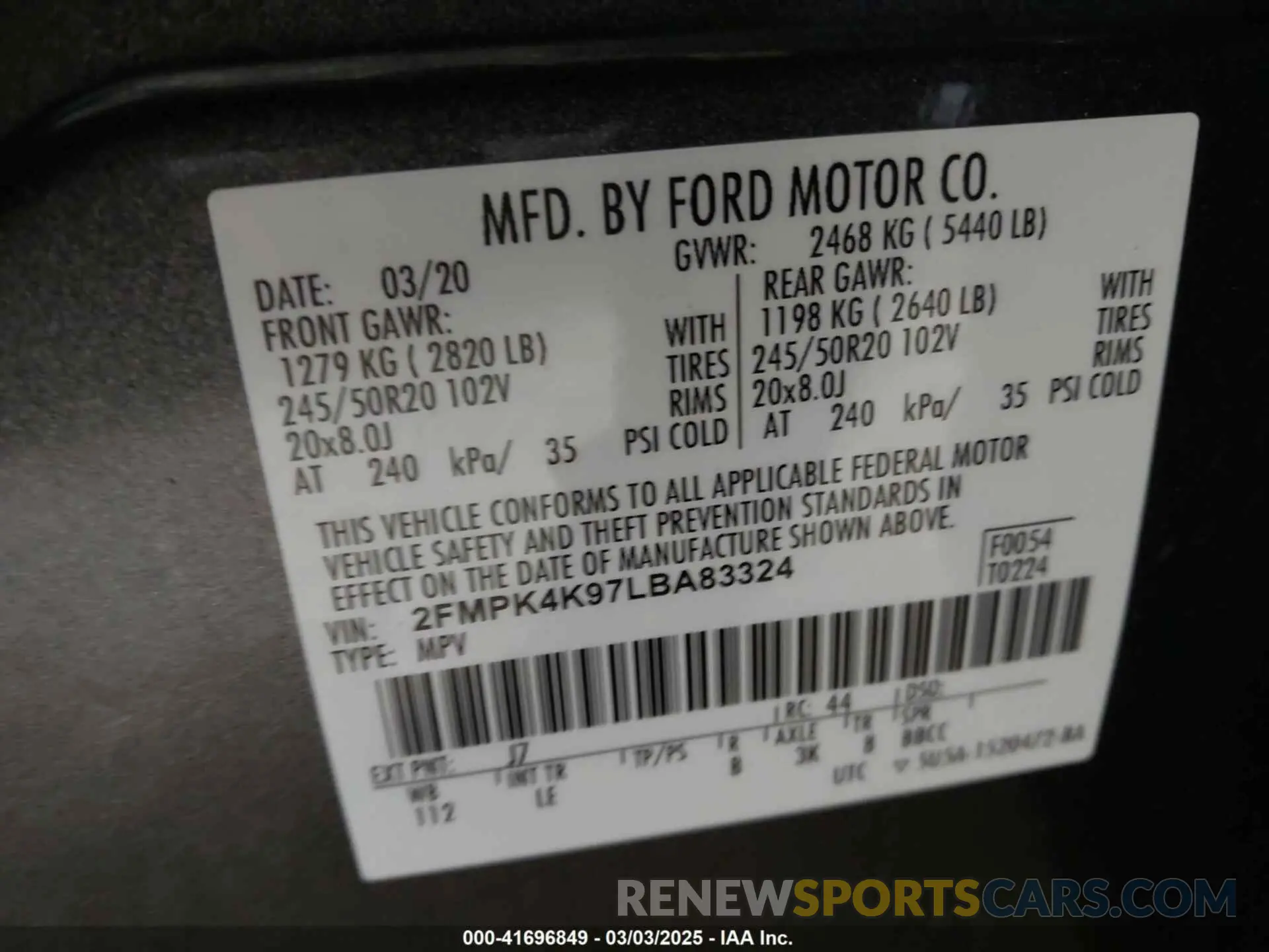 9 Photograph of a damaged car 2FMPK4K97LBA83324 FORD EDGE 2020